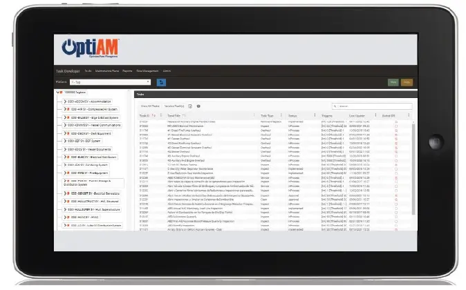 OptiAM Task Developer Screen open on a tablet device