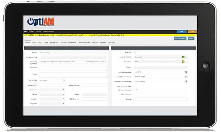 OptiAM Work Order Interface